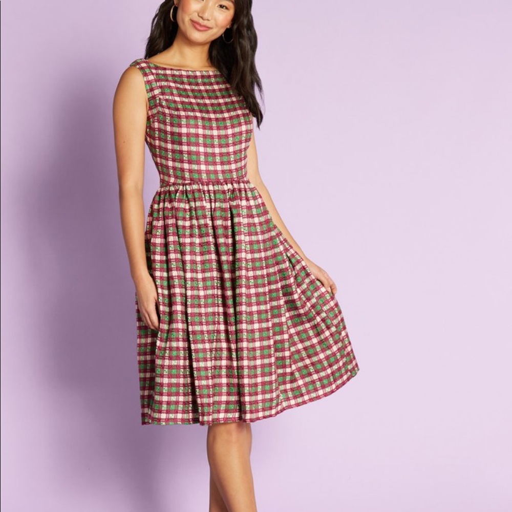 ModCloth It All Plaids Up Dress In Green